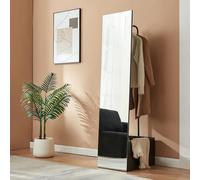 [en.casa] Specchio a Figura Intera con Stand Barra Appendiabiti Specchio Rettangolare da Terra e Vano Porta Oggetti Vestiti per Ingresso Camera da Letto Guardaroba 165 x 40 x 51 cm - Nero
