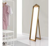 [en.casa] Specchio da Terra con Cornice in Eucalipto Stile Barocco Specchio Rettangolare da Figura Intera Autoportante Inclinabile per Camera da Letto Ingresso 160x40 cm Dorato