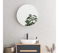 [en.casa] Specchio Rotondo da Parete Ø 50 cm con Cornice in Alluminio Specchio Tondo da Muro per Bagno Ingresso Camera da Letto - Bianco Opaco