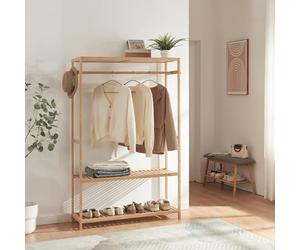 [en.casa] Stand Appendiabiti Armadio Aperto per Guardaroba Organizzatore per Cabina Armadio con Barra Porta Abiti e Ripiani a Grigia 165 x 100 x 35 cm Bambù Naturale