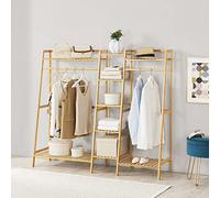 [en.casa] Stand Appendiabiti (AxLxP) 139 x 158 x 40 cm Organizzatore Guardaroba Scaffale Porta Abiti Scarpe Borse a 2 Barre e 9 Ripiani Armadio Aperto in Bambù - Naturale