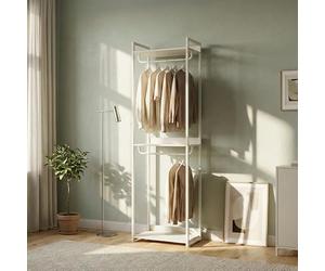 [en.casa] Stand Appendiabiti da Terra in Acciaio con 3 Ripiani Guardaroba Aperto con 2 Aste Doppio Vano Portabiti Organizzatore per Ingresso Camera da Letto 200 x 61 x 40 cm - Grigio