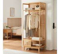 [en.casa] Stand Appendiabiti in Bambù Organizzatore Guardaroba Armadio Aperto con 2 Ripiani e Barra Porta Abiti per Cabina Armadio Ingresso 187 x 80 x 47 cm - Naturale