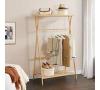 [en.casa] Stand Appendiabiti in Bambù Organizzatore Guardaroba con 2 Ripiani a Doghe e Barra Porta Abiti per Ingresso Camera da Letto 140 x 90 x 45 cm - Naturale