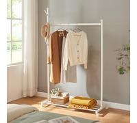 [en.casa] Stand Appendiabiti in Metallo su Rotelle Organizzatore Guardaroba per Ingresso Camera da Letto Porta Abiti con Barra 5 Ganci e Ripiano per Scarpe 170x105x43 cm Bianco