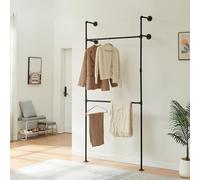 [en.casa] Stand Appendiabiti Industriale da Parete Armadio Aperto Organizzatore Guardaroba a Muro con Barra Asta Porta Abiti in Acciaio 222x105x31 cm Camera da Letto Ingresso - Nero