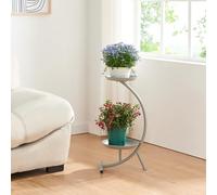 [en.casa] Stand Portapiante con 2 Piani Portavasi Supporto a Forma di C Portafiori in Metallo Espositore per Piante a 2 Livelli 61,5 x 30 x 25 cm Grigio Scuro