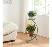 [en.casa] Stand Portapiante con 2 Piani Portavasi Supporto a Forma di C Portafiori in Metallo Espositore per Piante a 2 Livelli 61,5 x 30 x 25 cm Verde