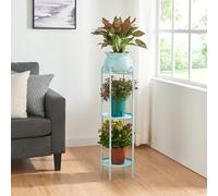 [en.casa] Stand Portapiante con Custodia Decorativa per Vaso e 2 Piani Portavaso Rotondi Espositore Piante Fiori Piedistallo in Metallo 94,5 x 27 x 27 cm Azzurro