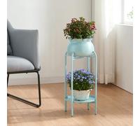 [en.casa] Stand Portapiante con Custodia Decorativa per Vaso e Piano Portavaso Rotondo Espositore Piante Fiori Piedistallo in Metallo 80,5 x 40 x 40 cm Azzurro