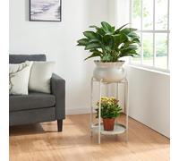 [en.casa] Stand Portapiante con Custodia Decorativa per Vaso e Piano Portavaso Rotondo Espositore Piante Fiori Piedistallo in Metallo 60 x 27 x 27 cm Grigio Chiaro