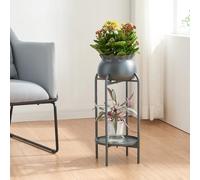 [en.casa] Stand Portapiante con Custodia Decorativa per Vaso e Piano Portavaso Rotondo Espositore Piante Fiori Piedistallo in Metallo 80,5 x 40 x 40 cm Nero