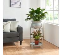 [en.casa] Stand Portapiante con Custodia Decorativa per Vaso e Piano Portavaso Rotondo Espositore Piante Fiori Piedistallo in Metallo 60 x 27 x 27 cm Grigio scuro