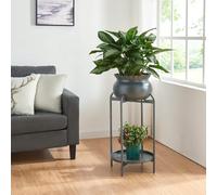 [en.casa] Stand Portapiante con Custodia Decorativa per Vaso e Piano Portavaso Rotondo Espositore Piante Fiori Piedistallo in Metallo 60 x 27 x 27 cm Nero