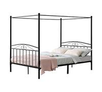 [en.casa] Struttura Letto a Baldacchino in Acciaio con Testiera e Pediera 200 x 180 cm Letto Matrimoniale/King Size in Stile Classico/Romantico - Nero