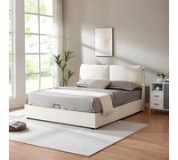 [en.casa] Struttura Letto Francese 140 x 200 cm con Zona di Riposo Ribaltabile e Contenitore Letto a 2 Piazze con Testiera Imbottita - Beige