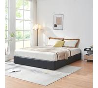 [en.casa] Struttura Letto Matrimoniale King Size 180x200 cm con Zona di Riposo Ribaltabile Contenitore Letto Doppio a 2 Piazze Rivestito in Similpelle - Nero