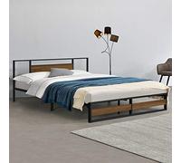 [en.casa] Struttura Letto Matrimoniale King Size in Acciaio con Testiera e Pediera Decorative in Effetto Noce Letto Doppio in Metallo 180 x 200 cm Stile Moderno - Nero/Effetto Noce