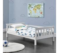 [en.casa] Struttura Letto per Cameretta Bambini Letto in Legno di Pino con Barre Protettive Testiera e Pediera Zona di Riposo 70x140 cm Bianco