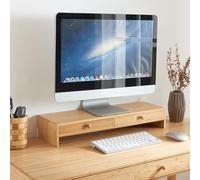 [en.casa] Supporto di Rialzo Monitor Base per Schermo da Scrivania Piedistallo Monitor con 2 Cassetti 56 x 18 x 9,5 cm Bambù Naturale