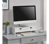 [en.casa] Supporto di Rialzo Monitor (LxPxA) 50 x 18 x 13 cm Base per Schermo con 2 Cassetti Portaoggetti - Bianco