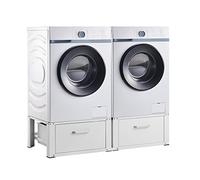 [en.casa] Supporto Doppio per Lavatrice in Acciaio con 2 Cassetti Mobile Base Porta Asciugatrice Struttura Rialzata per Bagno Lavanderia 127 x 54 x 31 cm - Bianco