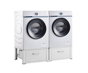 [en.casa] Supporto Doppio per Lavatrice in Acciaio con 2 Cassetti Mobile Base Porta Asciugatrice Struttura Rialzata per Bagno Lavanderia 127 x 54 x 31 cm - Bianco