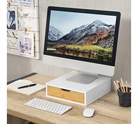 [en.casa] Supporto per Macchina da Caffè con Cassetto per Capsule o Cialde Base Rialzo per Monitor con Cassetto Organizzatore 9 x 30 x 31 cm - Bianco / Effetto Bambù