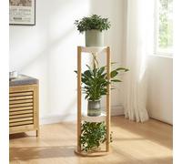 [en.casa] Supporto per Piante Scaletta Portafiori a 3 Livelli Porta Piante da Interno 80x31x31 cm Portapiante in bambù con Sottovasi in Plastica Bianca