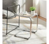[en.casa] Tavolino a Forma di C con Telaio in Metallo Cromato e Piano in Acrilico Trasparente Tavolino Laterale da Divano Consolle Bassa 44 x 37 x 48 cm