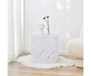 [en.casa] Tavolino a Forma di Cubo Tavolo Basso da Caffè Tavolino Laterale da Divano Comodino 45 x 40 x 40 cm - Effetto Marmo Bianco