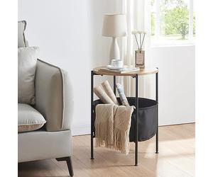 [en.casa] Tavolino Basso da Divano (AxØ) 59 x 47 cm Tavolino da caffè con Cesto Contenitore in Tessuto e Piano Rotondo- Nero/Effetto Noce