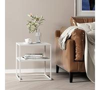 [en.casa] Tavolino Basso da Soggiorno Comodino a 2 Ripiani Tavolino in Acciaio Consolle da Divano 50 x 45 x 40 cm - Bianco Opaco