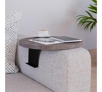 [en.casa] Tavolino Bracciolo per Poltrona Divano Piano Rotondo Ø34 cm Supporti Regolabili in Larghezza Vassoio da Appoggio Tavolino Laterale Divano - Effetto Marmo Grigio