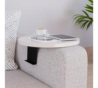 [en.casa] Tavolino Bracciolo per Poltrona Divano Piano Rotondo Ø34 cm Supporti Regolabili in Larghezza Vassoio da Appoggio Tavolino Laterale Divano - Color Crema