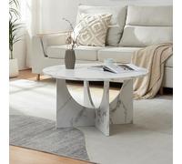[en.casa] Tavolino Centrale da Caffè Tavolo Basso da Salotto con Piano Rotondo Ø80 x A42 cm per Soggiorno Sala - Effetto Marmo Bianco