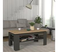 [en.casa] Tavolino Centrale da Salotto a Piano Rettangolare Tavolo da Caffè con Ripiano Scomparto Vano Aperto per Soggiorno 110x60x47 cm - Antracite/Effetto Rovere Zaffiro