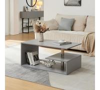 [en.casa] Tavolino Centrale da Salotto con 3 Piani di Appoggio Tavolo Basso da Caffè Divano Design Moderno per Soggiorno 90 x 50 x 41 cm - Grigio Chiaro
