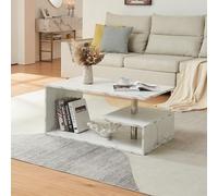 [en.casa] Tavolino Centrale da Salotto con 3 Piani di Appoggio Tavolo Basso da Caffè Divano Design Moderno per Soggiorno 90 x 50 x 41 cm - Effetto Marmo Bianco