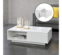 [en.casa] Tavolino Centrale da Salotto con Scomparto Aperto e Cassetto Tavolo Basso da Caffè 95 x 55 x 31 cm con Piano Rettangolare per Soggiorno - Bianco Lucido
