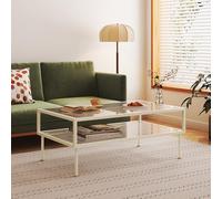 [en.casa] Tavolino Centrale da Salotto con Struttura in Acciaio e Piani Rettangolari in Vetro a Righe Tavolo Basso Tavolino da caffè 100x50x46 cm Bianco Crema