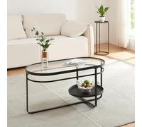 [en.casa] Tavolino Centrale da Salotto Tavolo Basso da Caffè con Piano Ovale in Vetro Telaio da Design in Metallo 90 x 42,5 x 46 cm - Nero