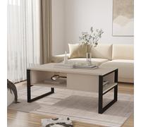 [en.casa] Tavolino Centrale da Salotto Tavolo Basso da Divano con Scomparti Tavolino da caffè Design Industriale 45 x 100 x 60 cm Beige/Nero