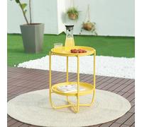 [en.casa] Tavolino con 2 Vassoi Piani Rotondi Rimovibili Tavolo Multiuso da Giardino da Salotto 57,5 x 40 cm in Acciaio - Giallo