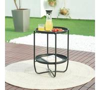 [en.casa] Tavolino con 2 Vassoi Piani Rotondi Rimovibili Tavolo Multiuso da Giardino da Salotto 57,5 x 40 cm in Acciaio - Nero