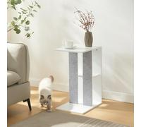 [en.casa] Tavolino con Graffiatoio per Gatti con 2 Scomparti Aperti Piano Rettangolare Tiragraffi in MDF e Tessuto Sintetico - Bianco