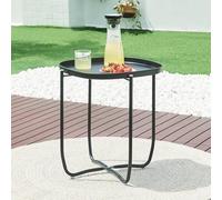 [en.casa] Tavolino con Vassoio Piano Quadrato Rimovibile Tavolo Multiuso da Giardino da Salotto 53 x 46 x 46 cm in Acciaio - Nero