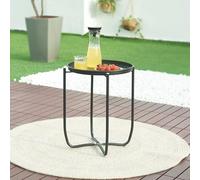 [en.casa] Tavolino con Vassoio Piano Rotondo Rimovibile Tavolo Multiuso da Giardino da Salotto 53 x 40 cm in Acciaio - Nero