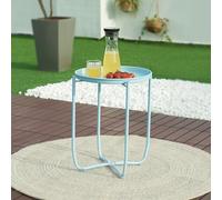 [en.casa] Tavolino con Vassoio Piano Rotondo Rimovibile Tavolo Multiuso da Giardino da Salotto 53 x 40 cm in Acciaio - Azzurro