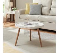 [en.casa] Tavolino da Caffè Ø60 x 45 cm Tavolo Basso da Salotto con Piano Rotondo e Gambe in Bambù Tavolino Rotondo per Soggiorno - Bianco